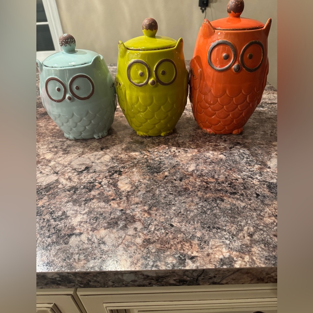 Colorful Owl Ceramic Jars Set - Picture 2 of 11